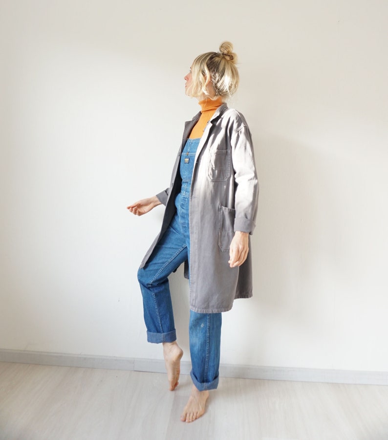 Vintage Gray German Duster Coat Utility Duster Chore Shop Coat S M Work Jacket Artist Smock