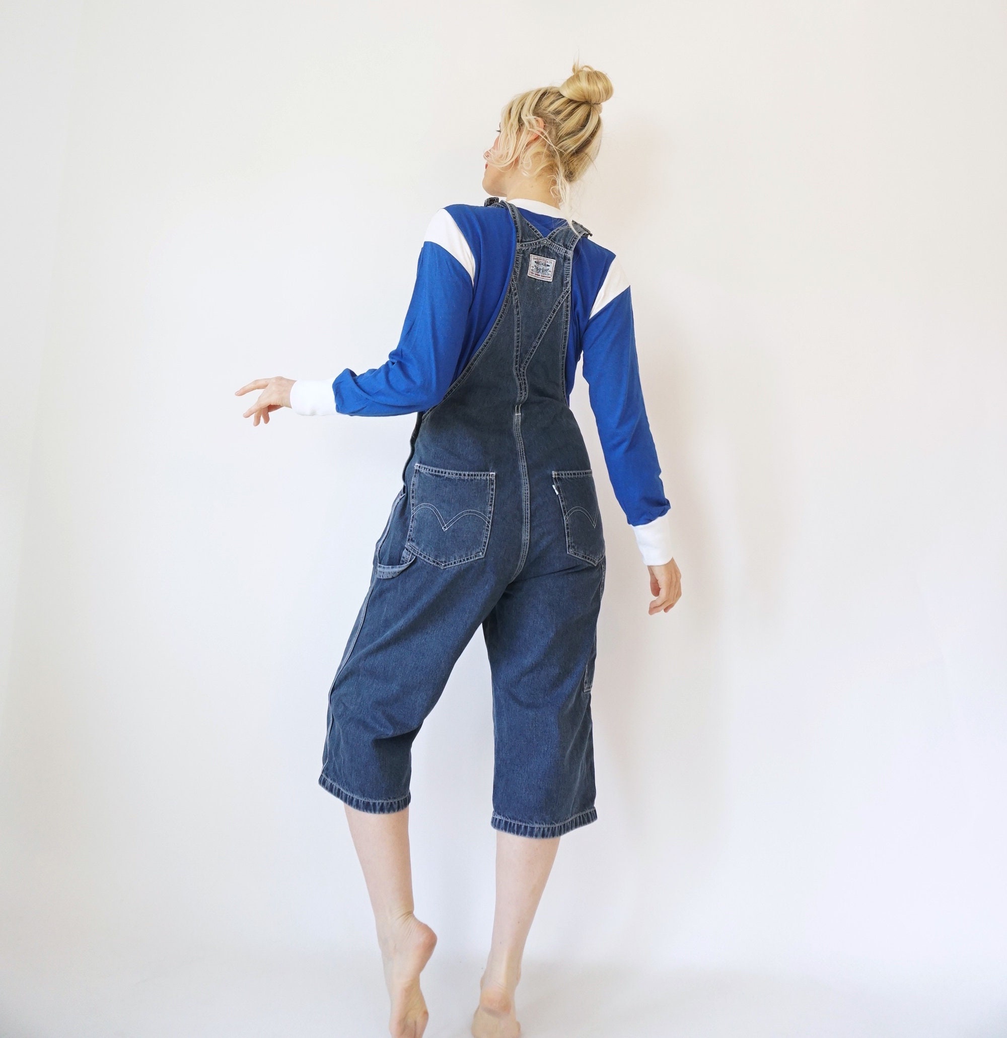 Vintage Denim Levis Overalls 30 W 90s Medium Denim Cropped Length 