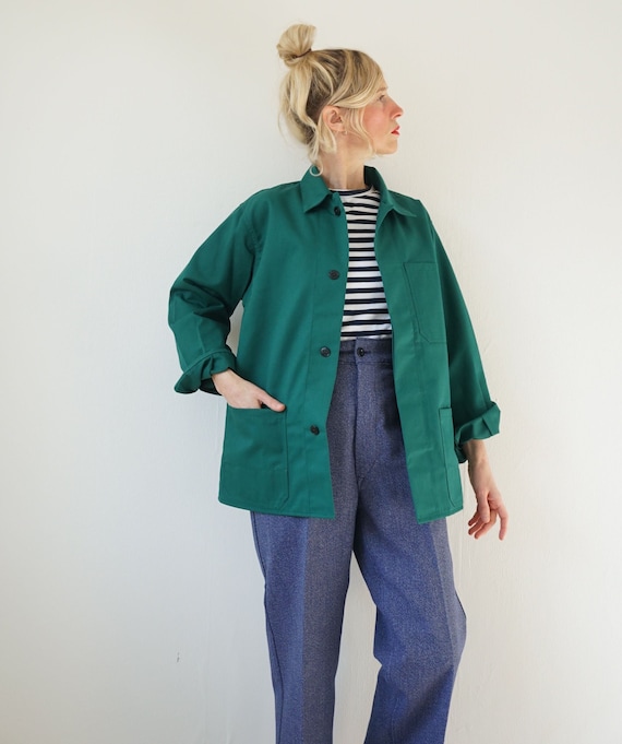 Vintage Moleskin French Work Jacket Made In England - Moss