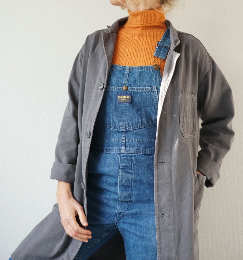 Vintage Gray German Duster Coat Utility Duster Chore Shop Coat S M Work Jacket Artist Smock