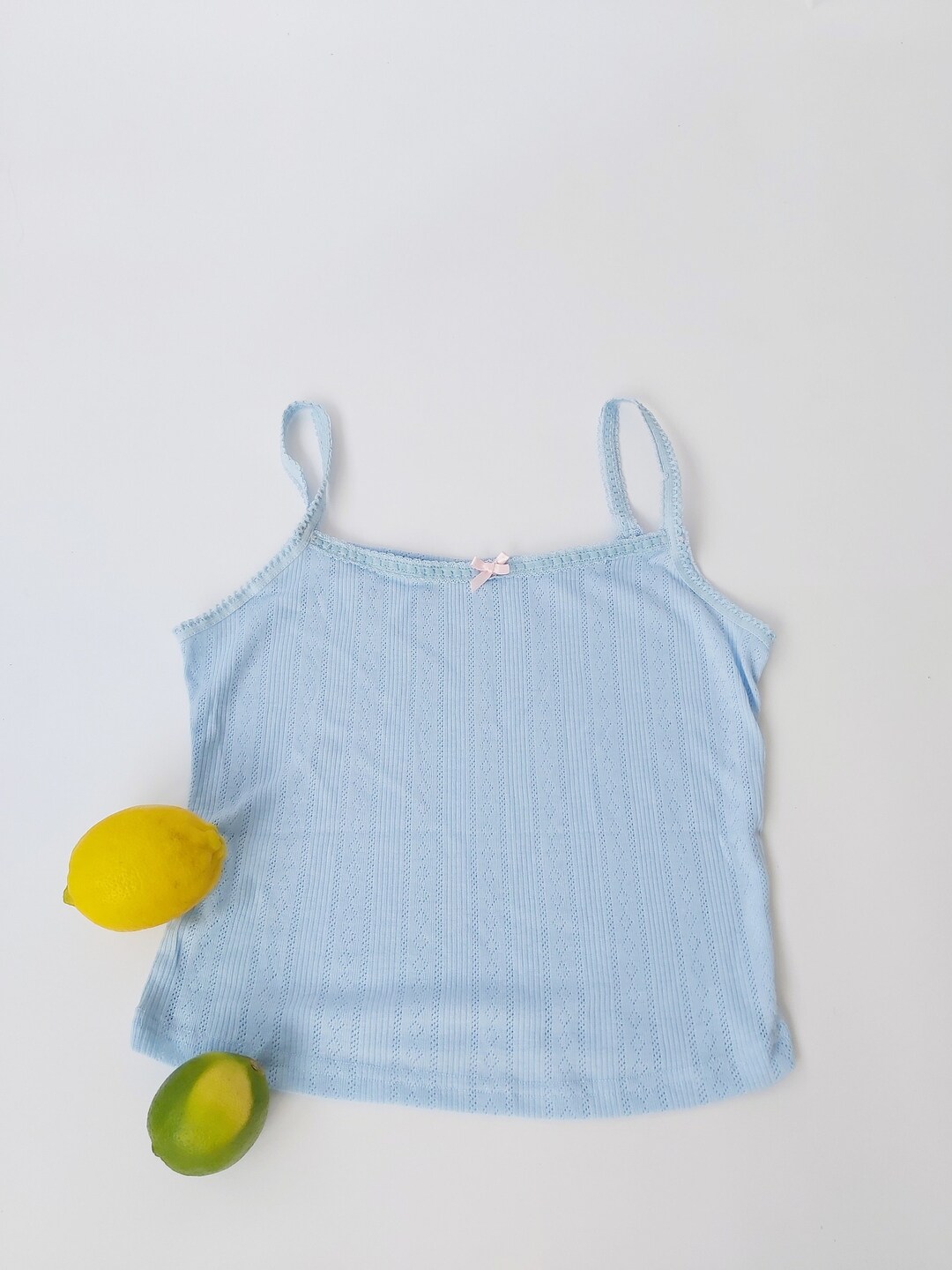 Vintage French Baby Blue Pointelle Undershirt Tank French Cotton Blend ...