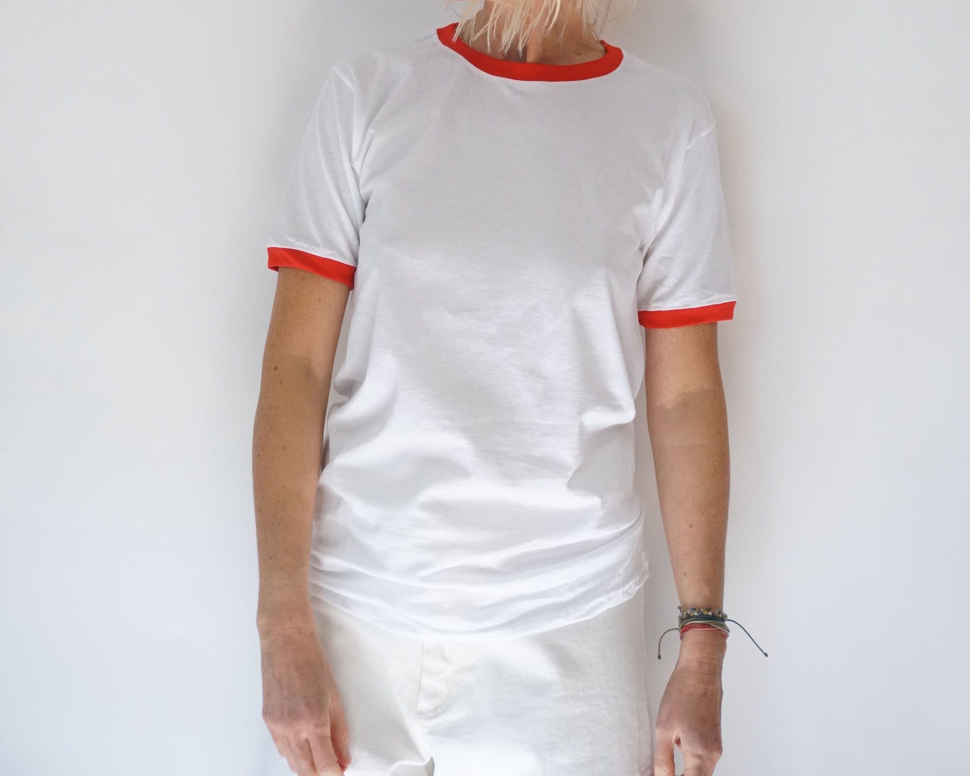 red and white ringer tee