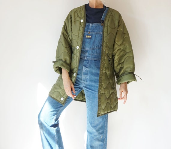 Vintage Military Quilted Liner Jacket White Button