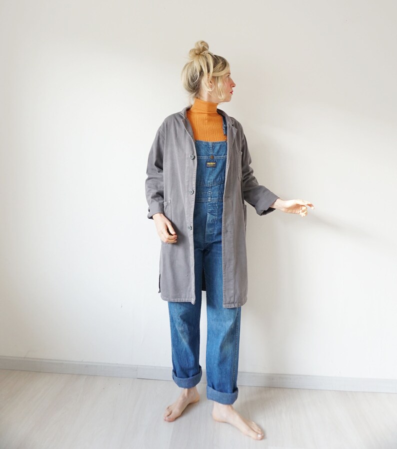 Vintage Gray German Duster Coat Utility Duster Chore Shop Coat S M Work Jacket Artist Smock