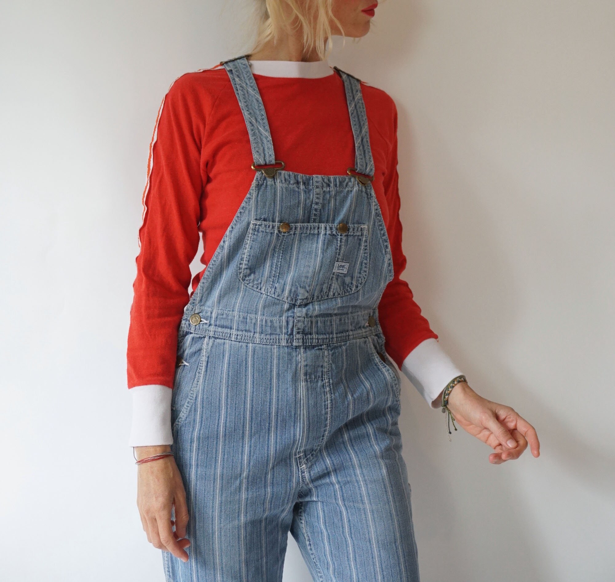 Paint By Numbers Stripe - Denim Dungarees for Women