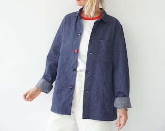 Vintage Denim  German Chore Work Jacket | Herringbone Cotton Utility Workwear Bugatti Jacket Unisex