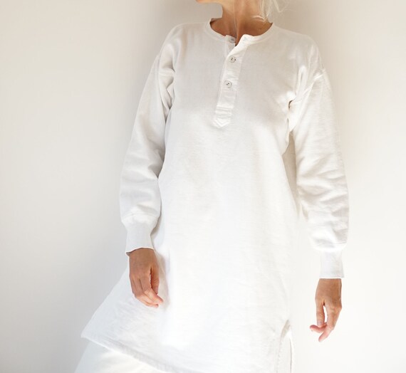 Vintage White Three Button Henley Sweatshirt | 40s