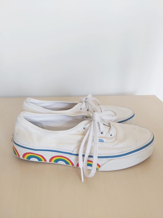 Vintage Rare Vans Sneakers 1990s | White Canvas Colorful