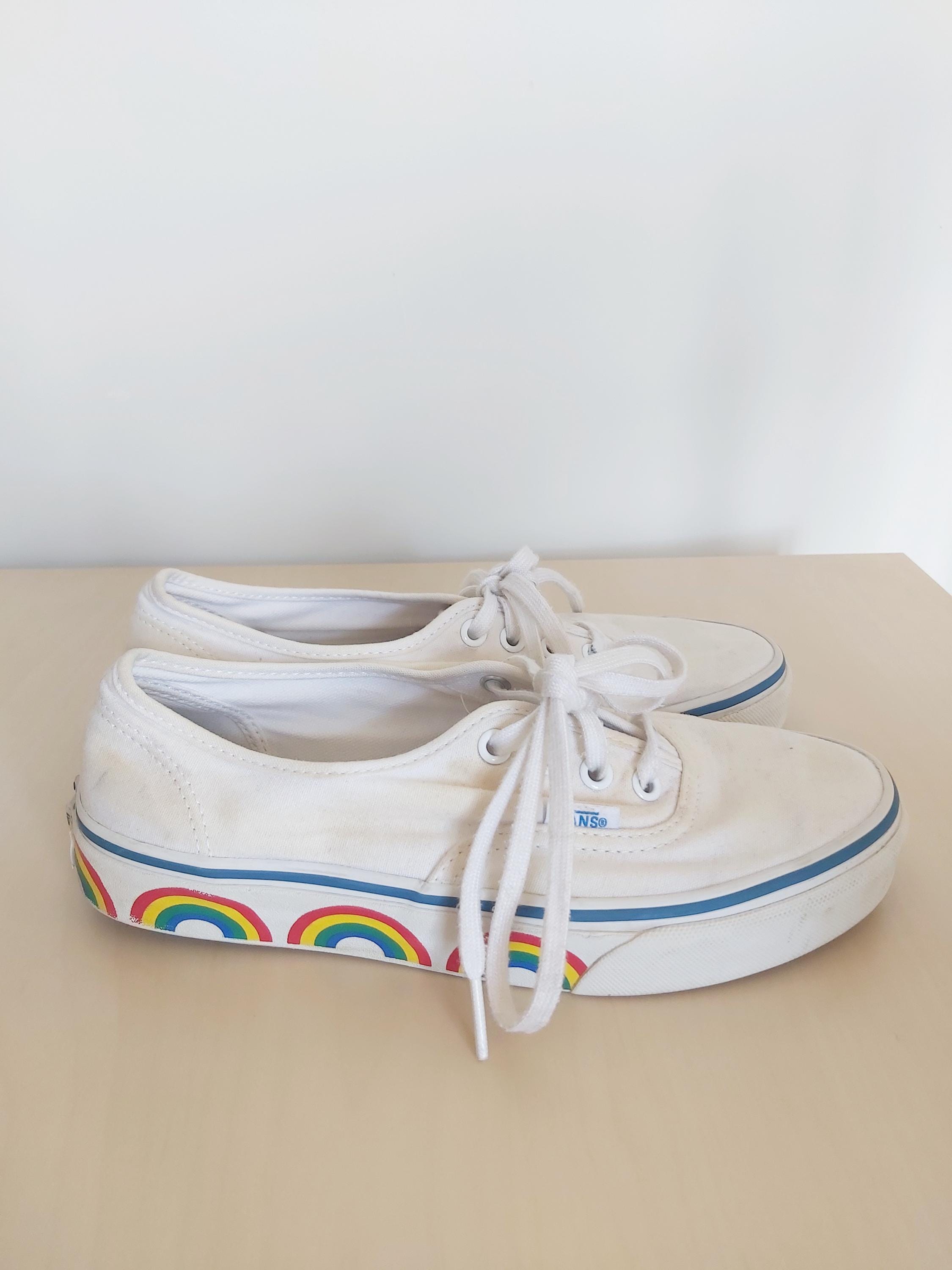 Vintage Rare Vans Sneakers 1990s | White Canvas Colorful