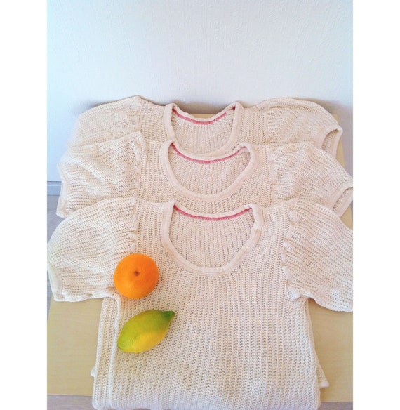Vintage Off-White Mesh T-Shirt | Cream Net Cotton