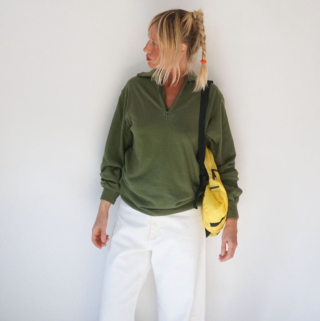 Vintage Moss Green Half Zip Sweatshirt | Midweight Long Vintage Moss Green Half Zip Sweatshirt | Midweight Long
