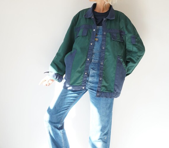 Vintage Duo Tone Green Navy Chore Snap Jacket | Un