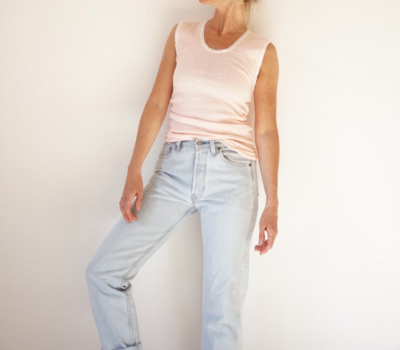 Vintage French Pale Pink Pointelle Undershirt | Fr
