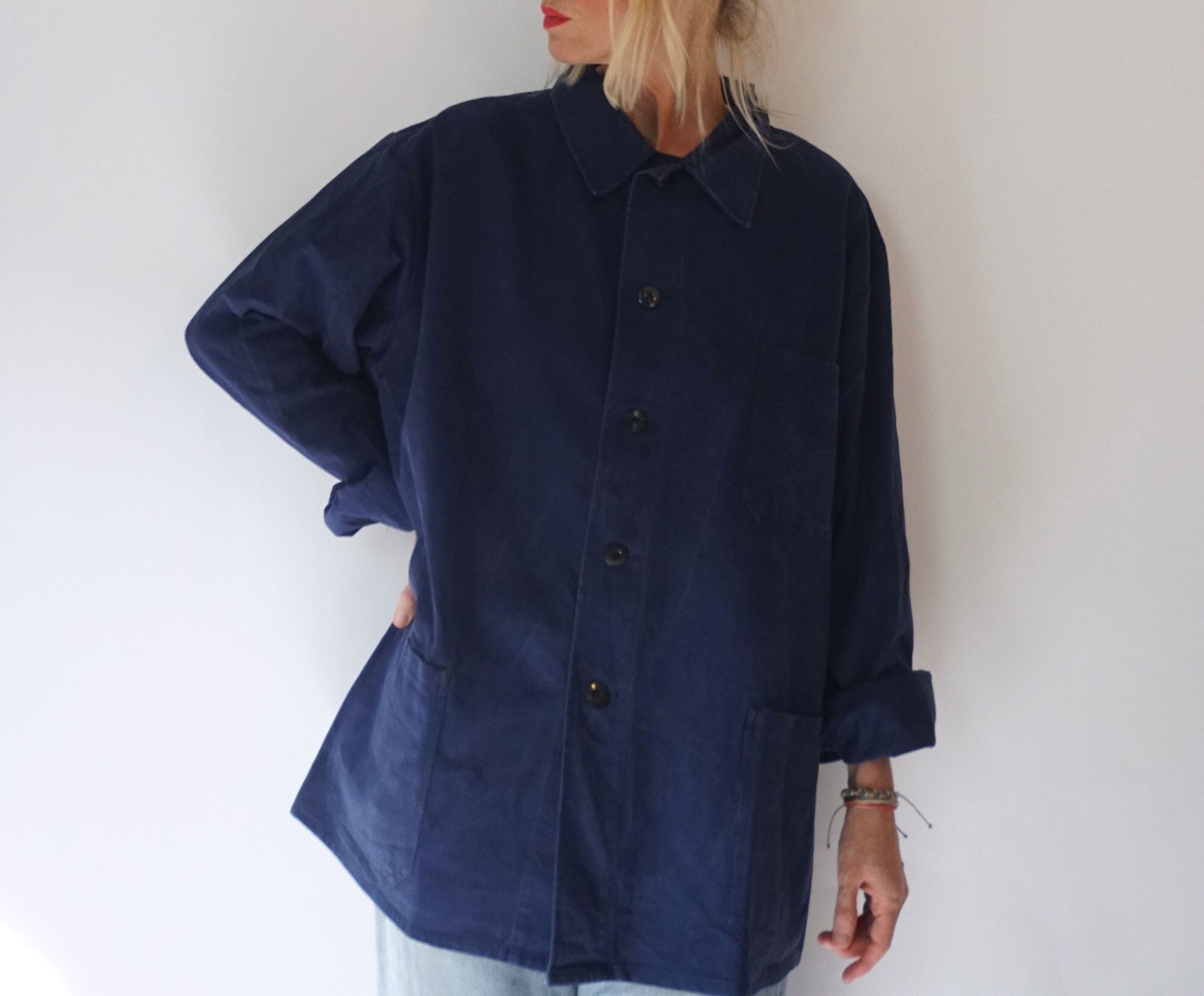 Vintage German Blue Chore Work Jacket Herringbone Cotton - Etsy