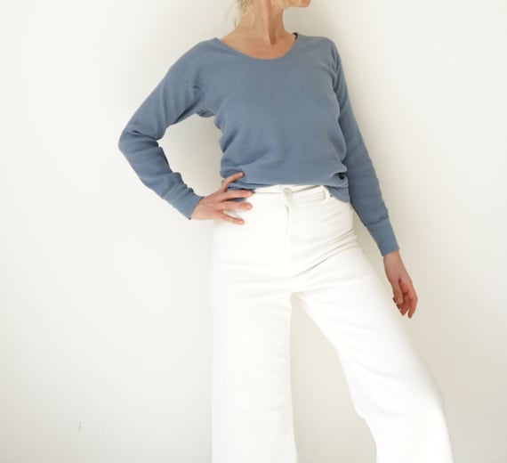 Vintage Blue Corn Ribbed Cotton Shirt | Rib Knit L
