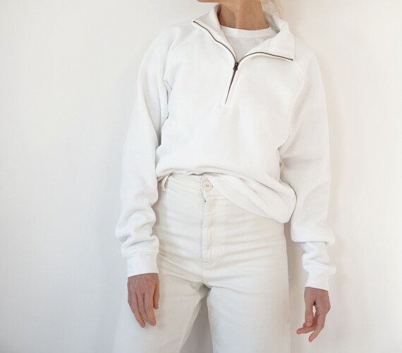 Vintage White Half Zip Raglan Sweatshirt | 80s Whi