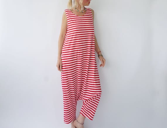 Red striped jumpsuit sleeveless cheap