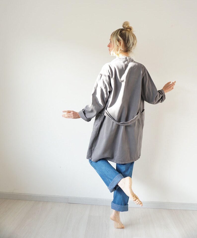 Vintage Gray German Duster Coat Utility Duster Chore Shop Coat S M Work Jacket Artist Smock