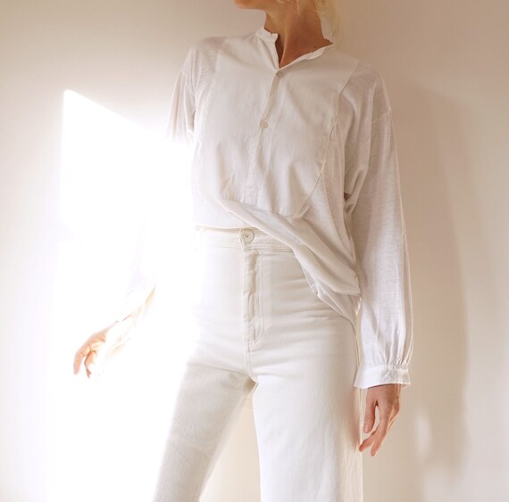 Vintage White Three Button Henley Sweatshirt | 40s