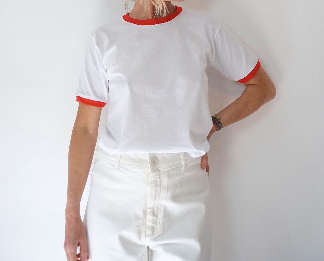 Vintage White Red Ringer T Shirt | Crewneck Tee Cotton | 100% Cotton ...