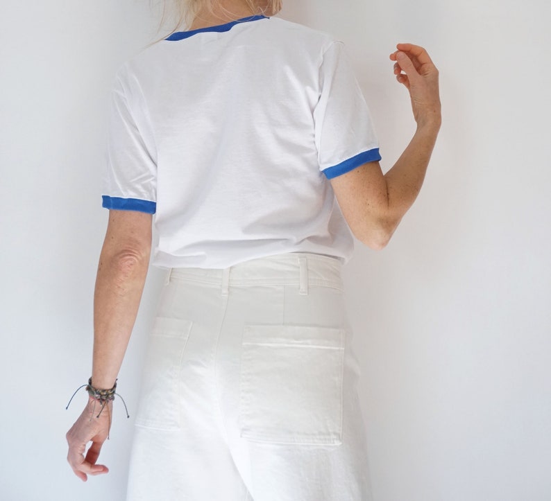 Vintage White Blue Ringer T Shirt | Crewneck Tee Cotton | 100% Cotton ...