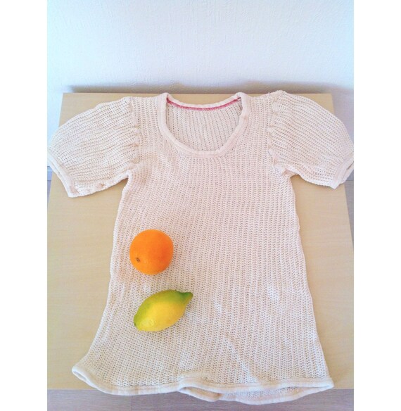 Vintage Off-White Mesh T-Shirt | Cream Net Cotton