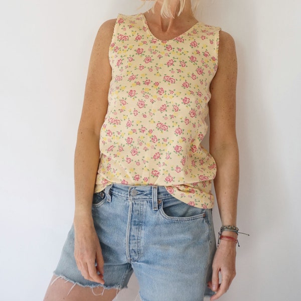 Vintage Apricot French Sweet Pea Tank Undershirt | French Cotton Floral Top | Baby Tee