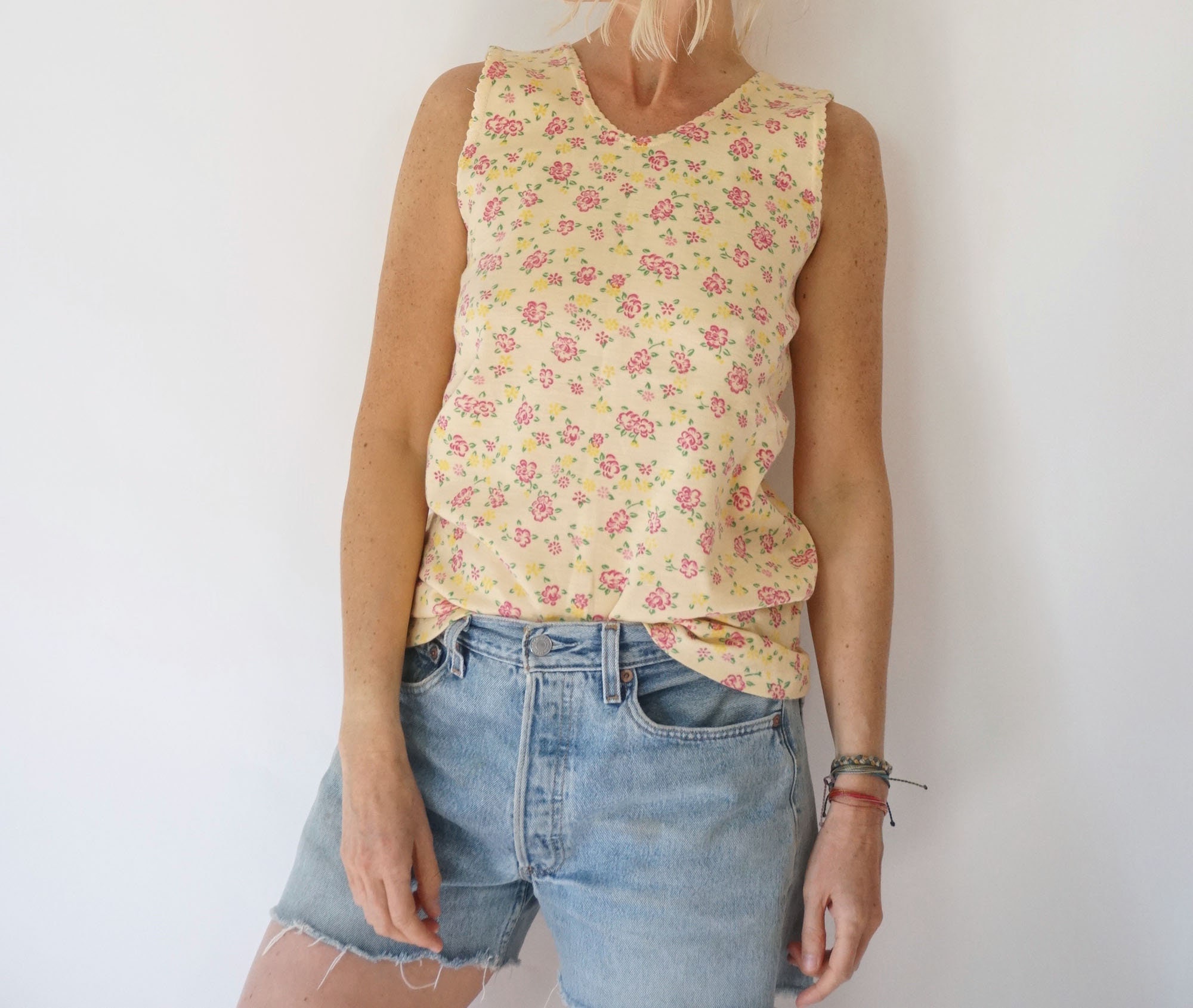 Debardeur vintage pois de senteur francais abricot Haut fleuri en coton francais T shirt bebe Etsy Canada