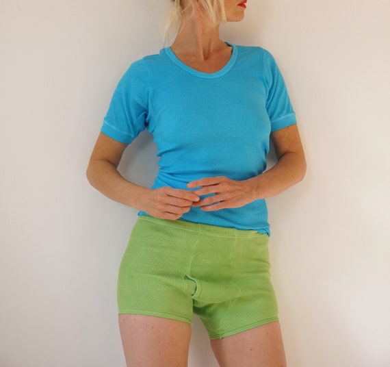 Vintage Fresh Green High Rise Ribbed Cotton Boy Shorts Cotton Rib Knit High Waisted Shorts Lounging Set Leisure Shorts S Etsy Canada