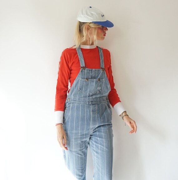 Vintage Pinstripe Denim Lee Overalls 30 W Hickory Stripe Engineer