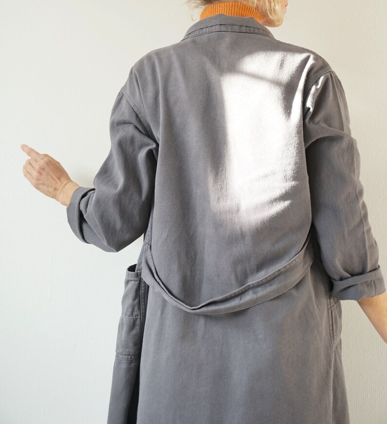 Vintage Gray German Duster Coat Utility Duster Chore Shop Coat S M Work Jacket Artist Smock