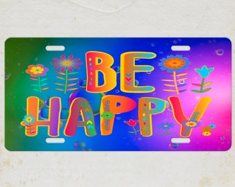 License Plate-Rainbow and Whimsical Flowers Quote on a Black background metal Vanity Car License Plate Tag Gi Gi Grandmother