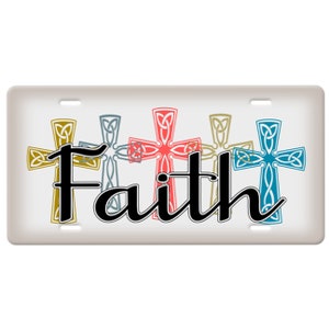 Faith Christian License Plate-Black Quote And A Colorful Cross Display Car Tag-Faith Christian Car Tag-Bible Verse License Plate Tag Sign