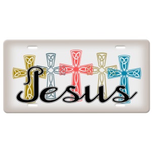 Jesus Christian License Plate-Black Quote And A Colorful Cross Display Car Tag-Faith Christian Car Tag-Bible Verse License Plate Tag Sign