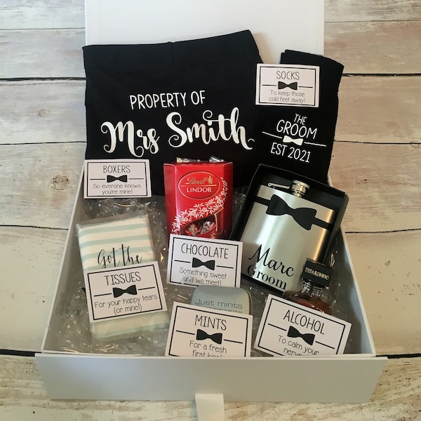 Personalised Groom Box Hamper Box Wedding Gift Survival Kit Husband Fiance