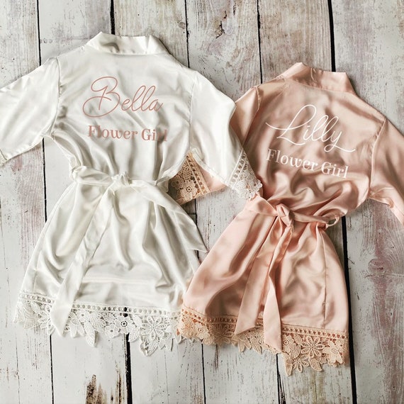 Luxury Flower Girl Robe Personalised Bridal Party Blush Rose Gold