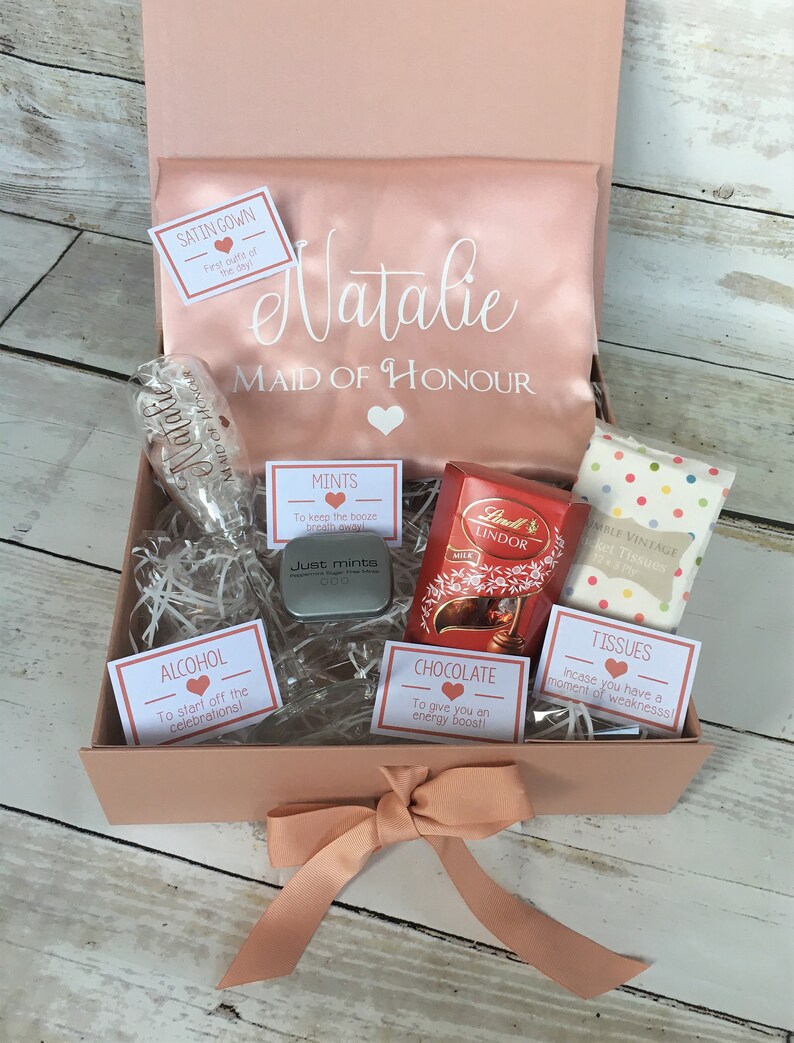 Personalised Bridesmaid Gift Set Hamper Box Satin Robe Etsy UK
