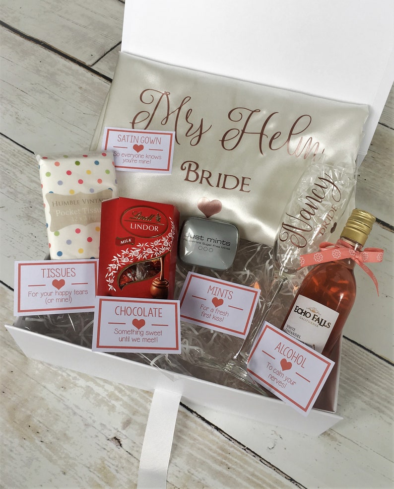 Personalised Bridal Gift Set Hamper Box Satin Robe Champagne Etsy UK