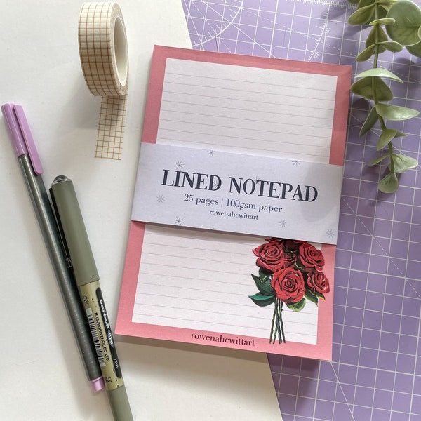 Red Rose Lined Notepad | Tear Off Notepad