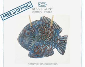 FREE SHIPPING !!!Fish, Ceramic fish, Fish tile, fish decor, Ceramic tile, blue fish, Ceramics and pottery, Handmade fish, Nautical fish
