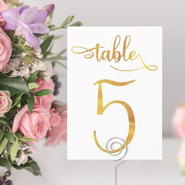 Wedding Table Numbers 1-30 - Gold Faux Foil Wedding Table Décor - Elegant Table Number Cards - Gold printable table numbers - pdf and jpeg