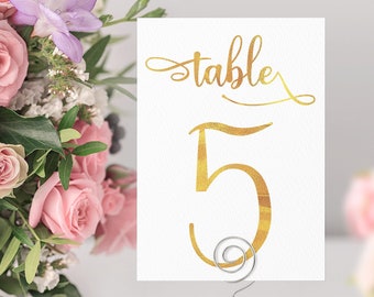 Números de mesa de boda 1-30 - Decoración de mesa de boda de lámina sintética dorada - Tarjetas de números de mesa elegantes - Números de mesa imprimibles en oro - pdf y jpeg