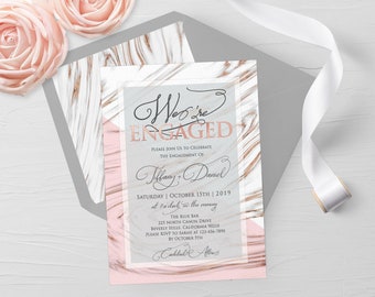 Engagement Invitation, Marble Engagement Invitation, Rose Gold Gray Engagement Celebration Invite, We're Engaged Elegant Party, Printable