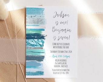 Brothers Birthday Invitation, Siblings Invitation Boys, Joint Birthday Invitation, Best Friends Double Party Invite, Silver Blue, DIGITAL