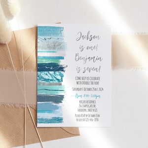 Brüder Geburtstagseinladung, Geschwister Einladung Jungen, Gemeinsamer Geburtstagseinladung, Beste Freunde Double Party Invite, Silber Blau, DIGITAL