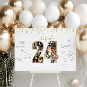 Livre d'or alternatif pour l'obtention du diplôme, Panneau de bienvenue des diplômés en or, Panneau d'affichage de la promotion 2024, Panneau d'affichage des invités avec photos, FICHIER NUMÉRIQUE !!!