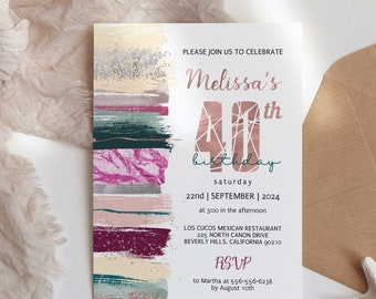 40th Birthday Invitation for Women, Rose Gold Emerald Green Elegant Women's Birthday Invite, Elegant Celebration Digital E-invite, ANY AGE