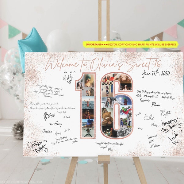 Sweet 16 guest book alternative, sweet sixteen photo guest book, sweet 16 party decorations, sweet 16 memento, welcome sign - DIGITAL FILE!