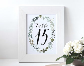Greenery Table Numbers, Rustic Wedding Table Numbers, Elegant Wedding Table Numbers, Botanical Table Numbers, Garden Wedding table décor