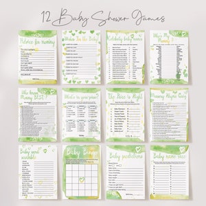 CLEARANCE - Baby Boy Shower Games Bundle, 12 Printable Games, Yellow Green Baby Shower Package, Baby Shower Suite, Baby Shower Games Set